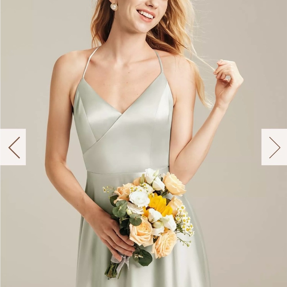 Satin Maxi Bridesmaid Dress in Sage Green - Picture 3 of 3